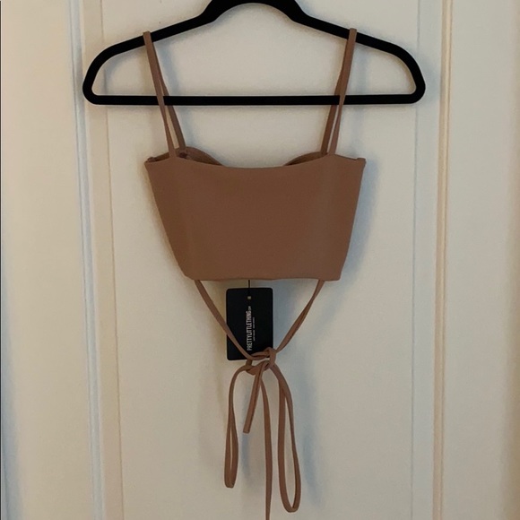 PrettyLittleThing Tops - Pretty Little Thing Taupe Cropped Wrap top